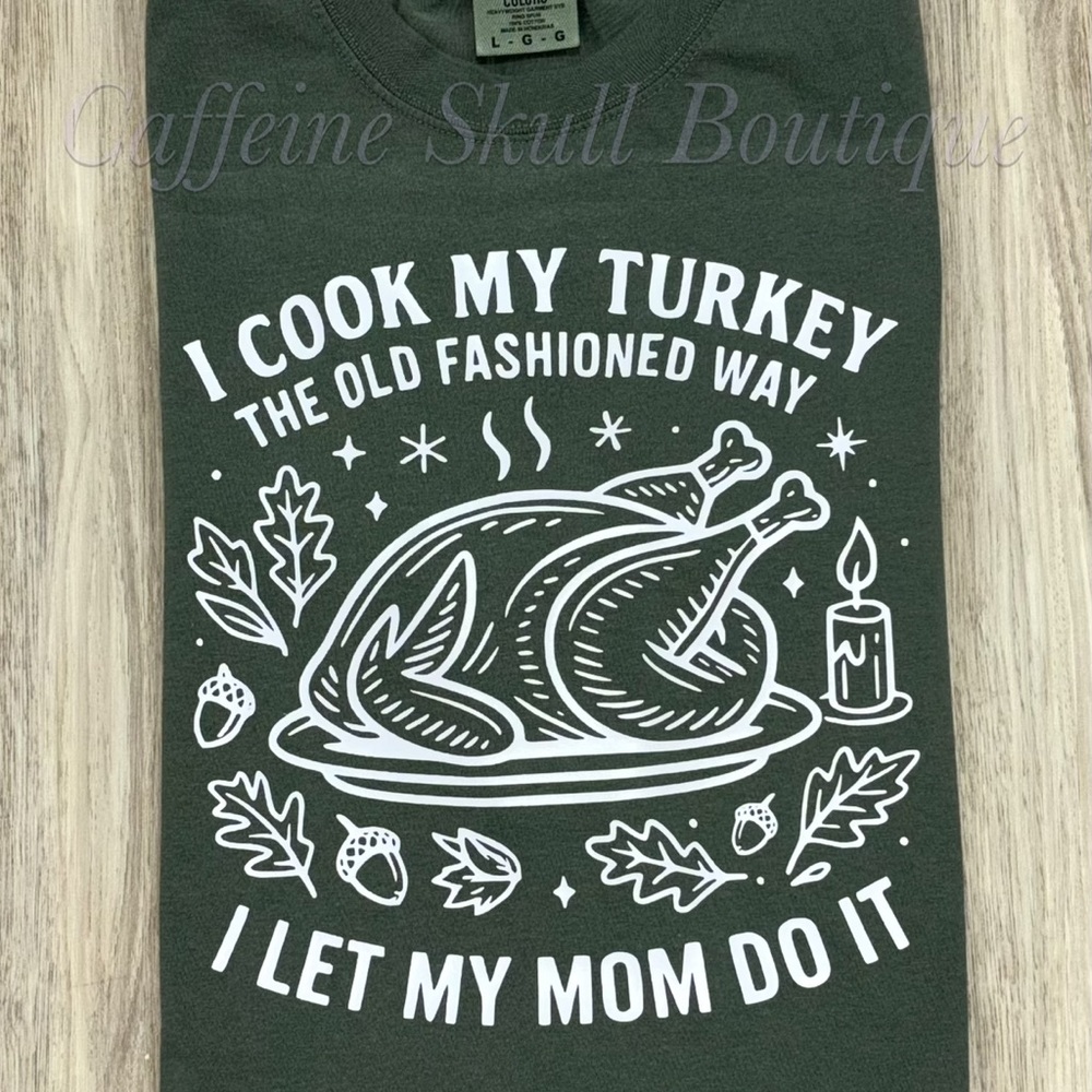 Military Green Graphic Tee with funny Turkey Design